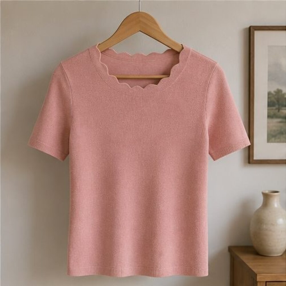 Blush Scallop Neck Knit Top
